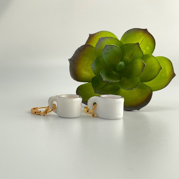 Host Pick! Pink Floral Ceramic Miniature Tea Mug Earrings with a Pink Flower - Picture 6 of 9